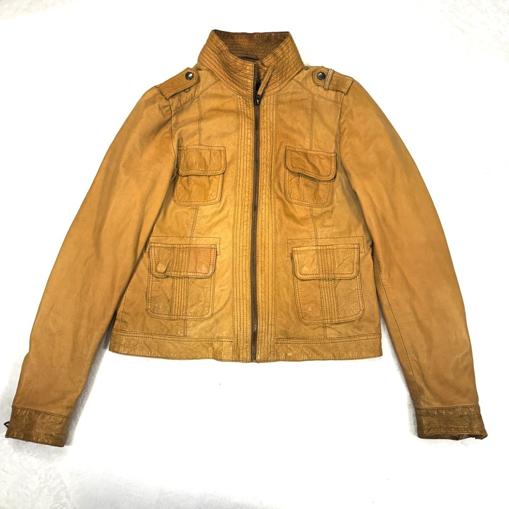 Lucky Brand Lambskin Leather Utility Biker Jacket Women's M Tan